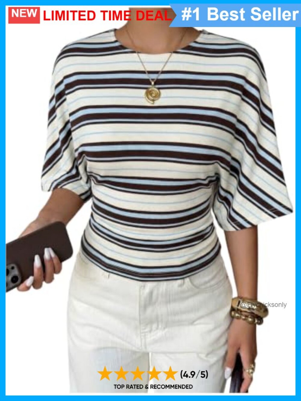 Striped Half Sleeve Cinched Waist Slim Fit Top